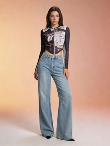 Wide Leg Jeans Women Cotton Denim High Waist Washed Loose Fit Vintage Retro Casual Straight Denim Pants