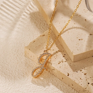 18K gold plated necklace with a sparkling zircon-encrusted cursive letter J pendant