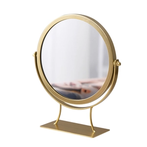 Nordic gold metal desktop makeup mirror with 360-degree rotation and stable base