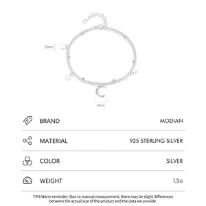 925 Sterling Silver Double Layer Bracelet with Star and Moon Charms 16+3cm Length
