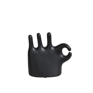Modern black matte ceramic OK hand sculpture for jewelry display and home decor