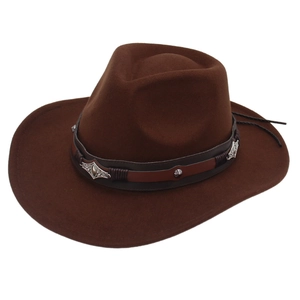 Dark brown felt cowboy hat with vintage silver metal studs and leather band accessory