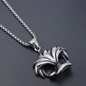 Gothic silver fox head pendant necklace in stainless steel with punk vintage finish