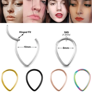 Teardrop Septum Ring 316L Stainless Steel Hinged Segment Clicker Nose Hoop Cartilage Earring Body Piercing Jewelry For Women Men