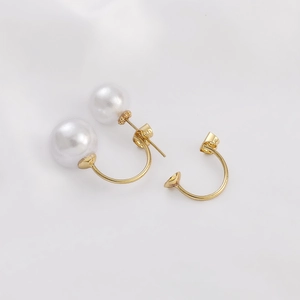 C Shaped Earring Backs With Artificial Pearl Tray 14K Gold Plated Copper Butterfly Backings DIY Jewelry Making Findings