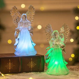 Pair of crystal-like acrylic LED angel night lights for Christmas tabletop decoration