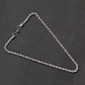 Macro view of 5mm silver stainless steel rope chain with secure lobster clasp closure