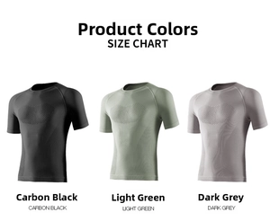Nylon Lycra compression shirt showing Carbon Black, Light Green, and Dark Grey color options
