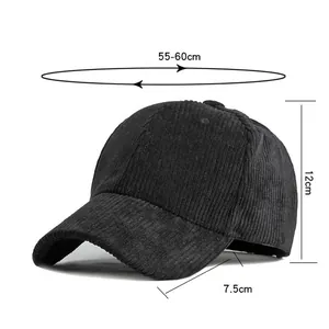 Casquette baseball en velours côtelé unisexe, visière 7,5cm et tour de tête 55-60cm