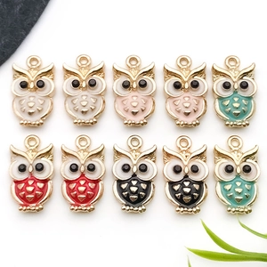 Colorful owl enamel charms with gold alloy base and crystal eyes for jewelry making