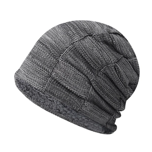 Winter Beanie Hat Cotton Knit Fleece Lined Warm Outdoor Plaid Basket Weave Soft Thermal Skull Cap For Men Women