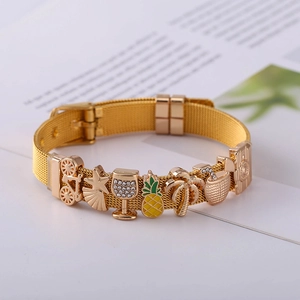 Golden mesh stainless steel bracelet with summer charms including pineapple and starfish