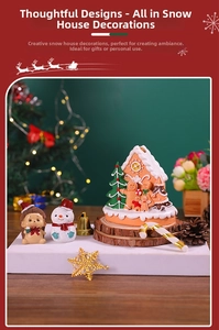 Detailed Christmas gingerbread snow house set with festive hedgehog and snowman resin figurines