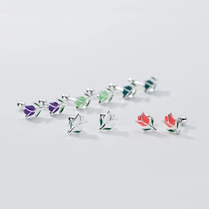 Elegant S925 sterling silver tulip stud earrings in five colors with screw back