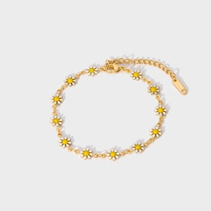 Close-up of golden daisy flower bracelet made of durable stainless steel material