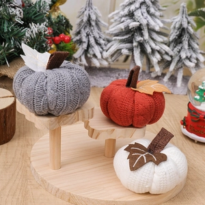 Knitted Pumpkin Ornaments Handmade Fabric Artificial Vegetable For Thanksgiving Halloween Christmas Harvest Festival Home Decor