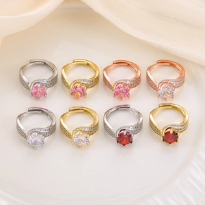 Adjustable copper rings set with zircons in gold, silver, and rose gold finishes