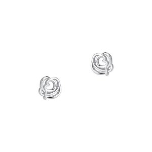 Polished S999 sterling silver rose flower stud earrings with minimalist hollow design