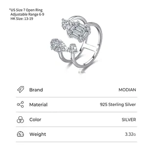 Double-layered S925 sterling silver ring with geometric cubic zirconia for women