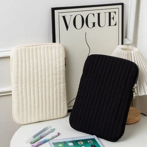Quilted tablet sleeve for iPad and laptops featuring metal zippers in white and black