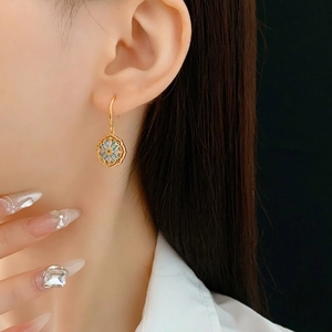 Vintage gold plated flower earrings with colorful enamel and mandala design for women