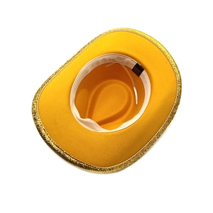 Yellow woolen western cowboy hat with golden glitter brim for party stage events