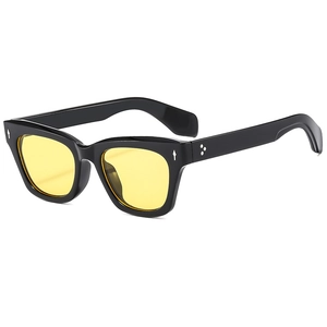 Classic black square frame sunglasses with yellow transparent lenses and arrow metal accents