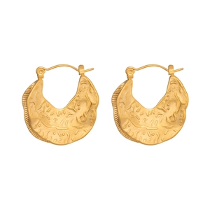 Textured gold leaf earrings with hammered stainless steel finish in irregular design