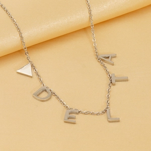 Polished silver titanium steel necklace featuring letter and triangle geometric pendants