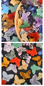 Detailed view of colorful butterfly-shaped natural stone pendants for DIY jewelry making