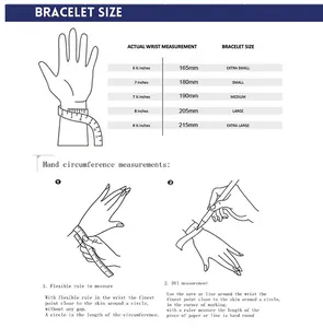 Size guide for colorful tree of life beaded bracelets with wrist measurement instructions