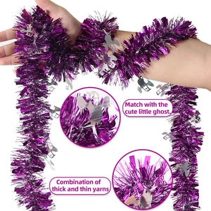 Guirlande d'Halloween violette de 2m avec pendentifs fantômes pour la décoration