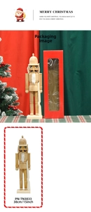 38cm unpainted wooden nutcracker soldier with rifle accessory in a red display gift box
