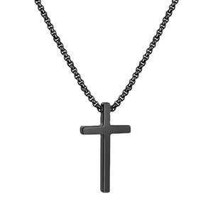 Hip-hop style black titanium steel cross pendant necklace for men and women with chain