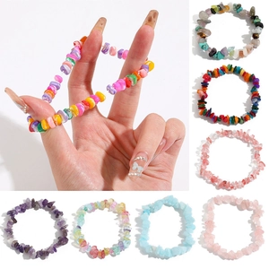 Bohemian colorful natural stone elastic bracelet with irregular crushed gemstone chips