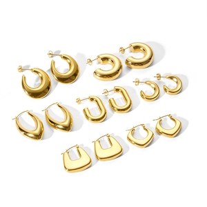 Set of 6 pairs of gold stainless steel hoop earrings in various geometric shapes