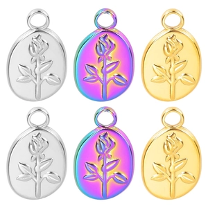 Stainless Steel Rose Relief Pendant Necklace For Women Iridescent Gold Silver Plated Oval Floral Embossed Fashion Jewelry