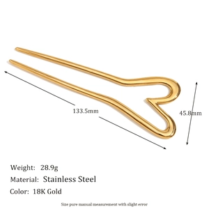 18K gold plated stainless steel double-ended heart hair pin with 133.5mm length