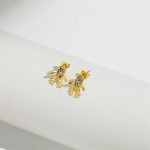 Exquisite gold reindeer stud earrings with colorful cubic zirconia in a festive design