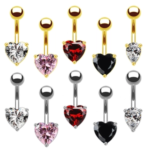 Heart Shaped Cubic Zirconia Belly Button Ring Minimalist Copper Body Piercing Jewelry Eyebrow Ear Cartilage Stud