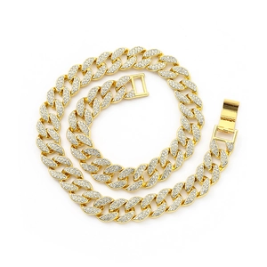 Hip Hop Cuban Link Chain Necklace Bracelet Iced Out Rhinestone Alloy Bling Jewelry For Men Women
