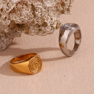 Signet Ring Fingerprint Annual Ring Pattern 316L Stainless Steel 18K Gold Plated Fashion Jewelry For Women Niche Design