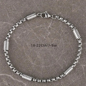 Silver square pearl and dumbbell link stainless steel bracelet, size 18-22CM