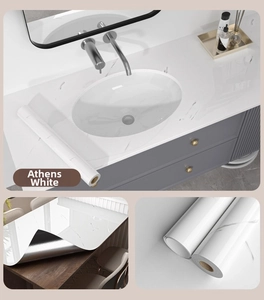 Detail of Athens White marble self-adhesive wallpaper for kitchen and bathroom surfaces