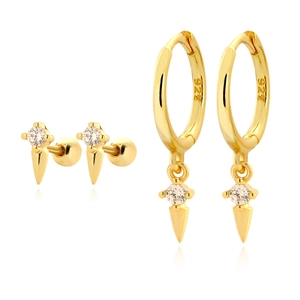 Spike Huggie Hoop Earrings And Screw Back Studs 925 Sterling Silver Zirconia Punk Geometric Jewelry For Women