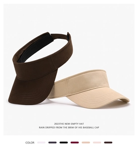Detail view of cotton canvas sun visors featuring wide brims and adjustable back straps