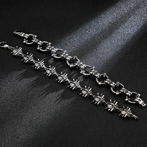 Bracelets tête de mort gothiques en acier inoxydable argenté avec chaîne à maillons lourds