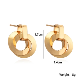 Polished gold plated geometric round hoop earrings with 1.7cm height and 1.4cm width