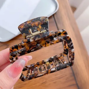 Classic tortoise shell acetate square hair claw clip for elegant bun styling