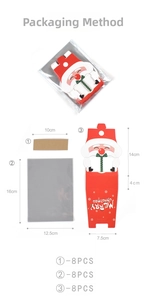 Détail du lot de 8 sacs cadeaux Père Noël avec dimensions et composants précis